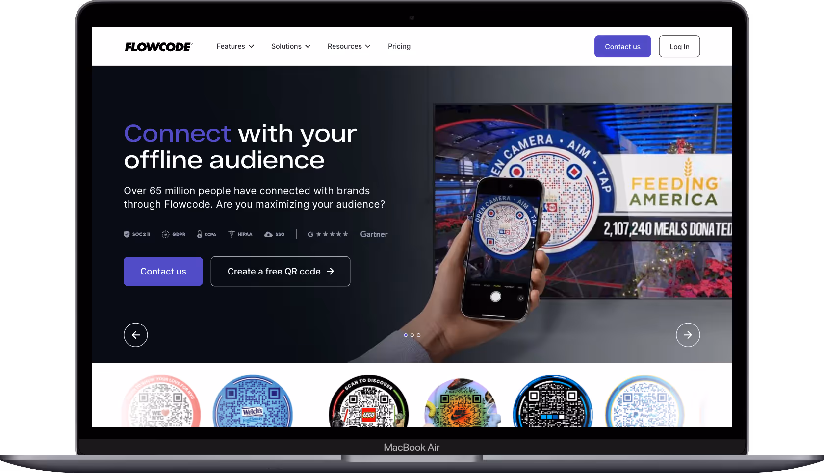 Flowcode homepage on desktop after the Webflow rebuild