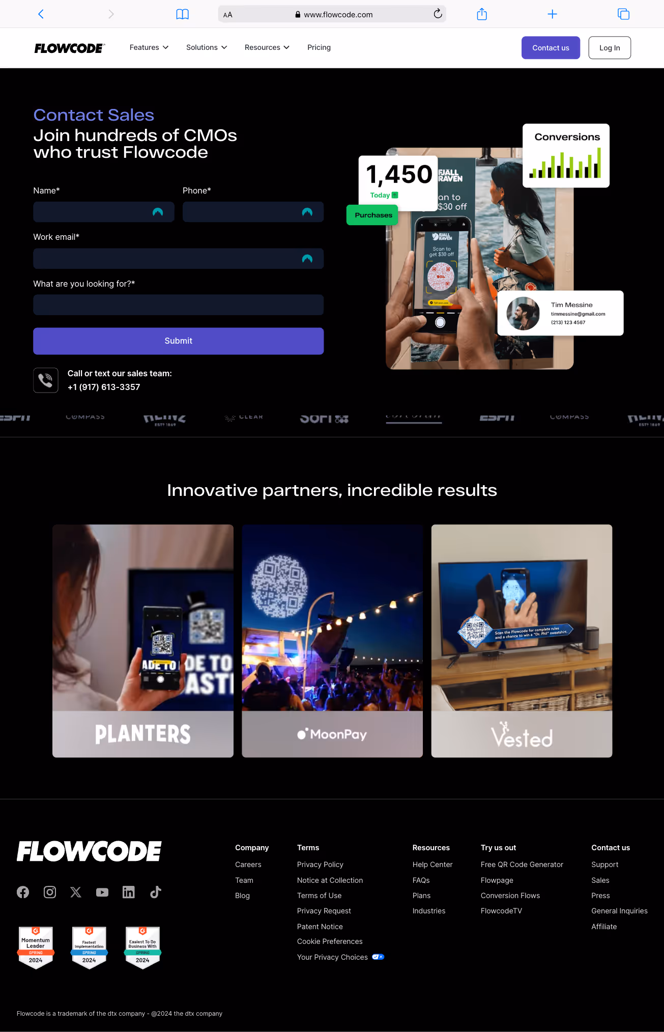 Flowcode product page built from reusable Webflow components