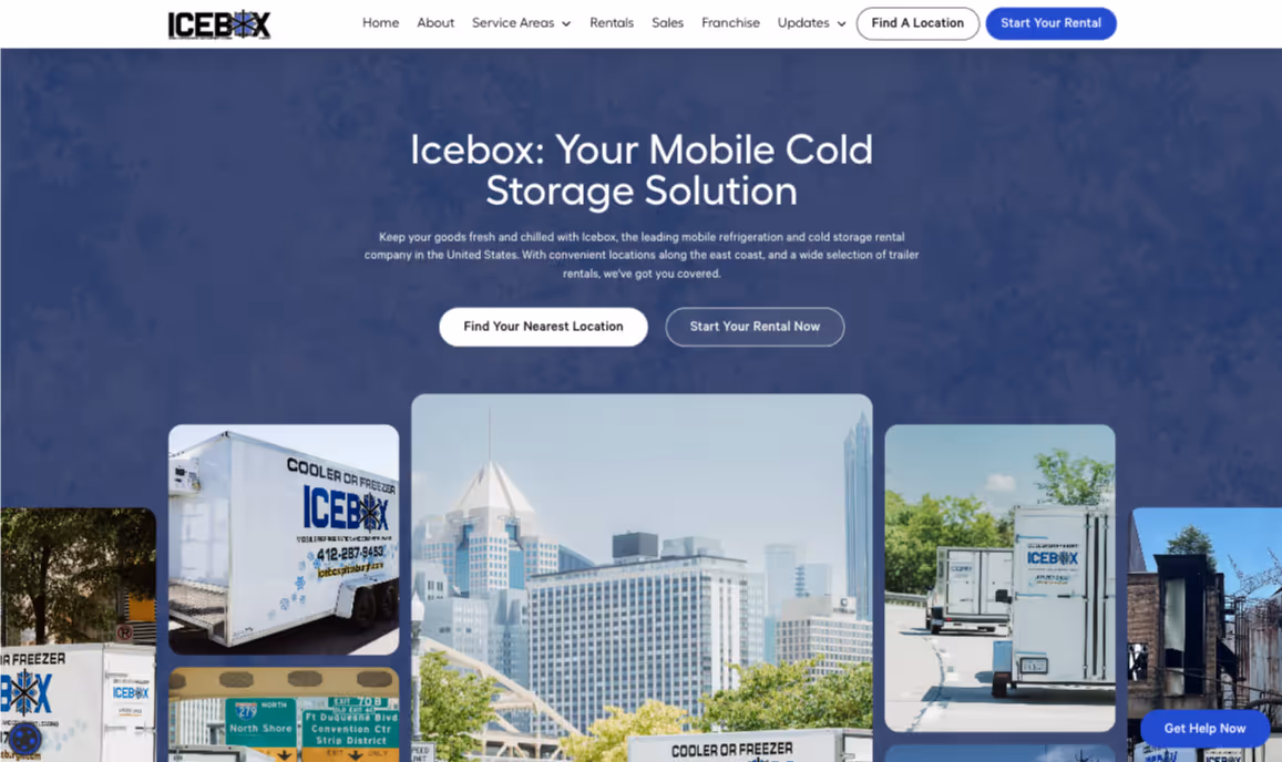 Icebox Mobile Refrigeration website on desktop with every location on one platform