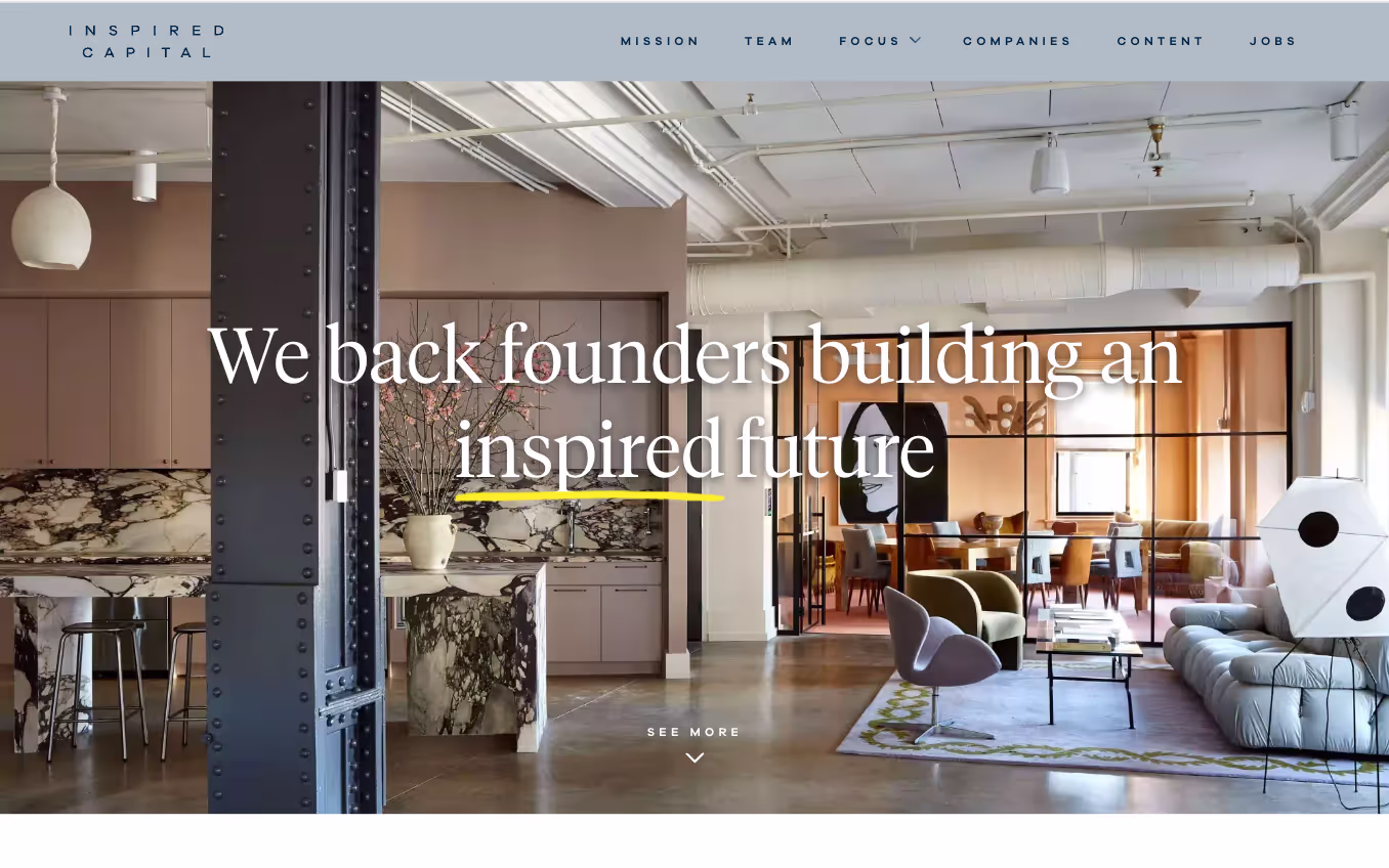 Inspired Capital homepage on desktop after the Webflow rebuild